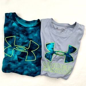 Under Armour boy shirts, lot of 2, teal and gray Size L, great condition